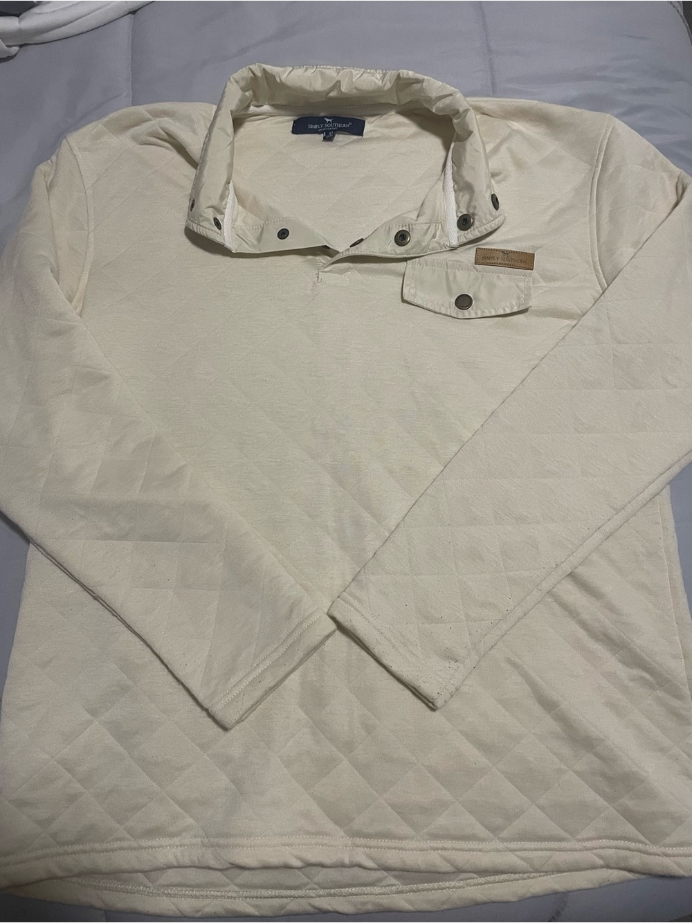 Simply Southern Quilted Long-Sleeve Pullover in Cream